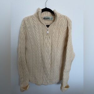 Aran Crafts Ireland 100% Merino Wool Cable Knit Quarter Zip Medium